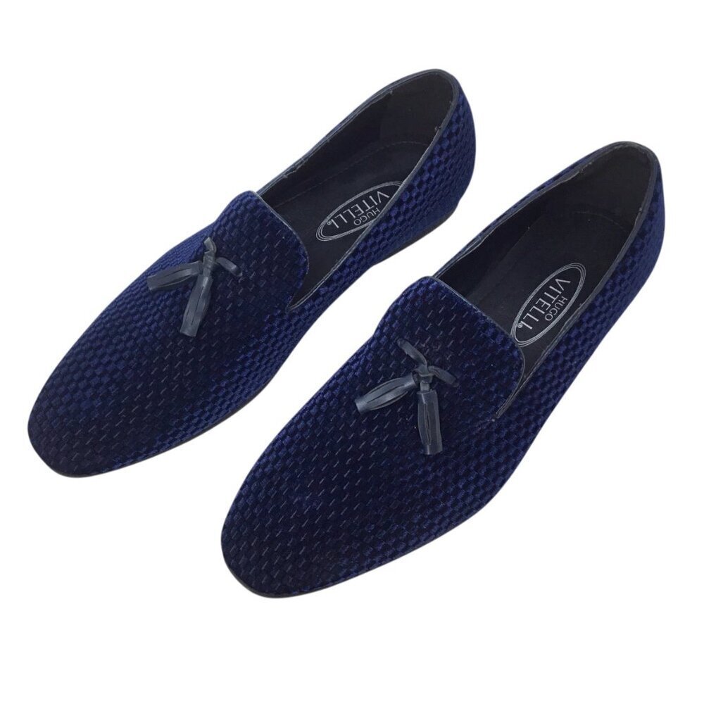 Hugo Vitelli Blue Velvet Loafers NWOB Men's Slip On Tassel Size 10 Velour 045997